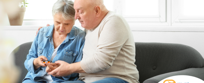 Chronic conditions like diabetes can be easier to manage when supported by others, as shown by this husband who is lovingly helping his wife take her blood sugar.