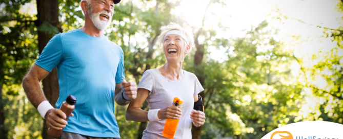 A senior couple enjoys walking outdoors, one of many activities for seniors that can help them stay healthy.