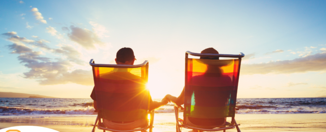 Caregiver travel hacks can help couples like this one on the beach enjoy their vacation.
